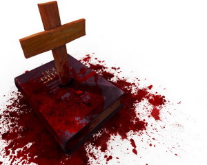 Bíblia atravessada e em sangue